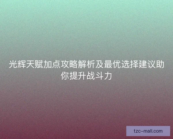 光辉天赋加点攻略解析及最优选择建议助你提升战斗力