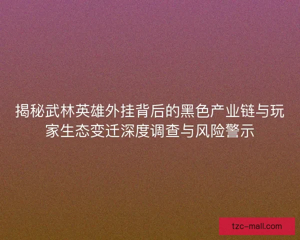 揭秘武林英雄外挂背后的黑色产业链与玩家生态变迁深度调查与风险警示